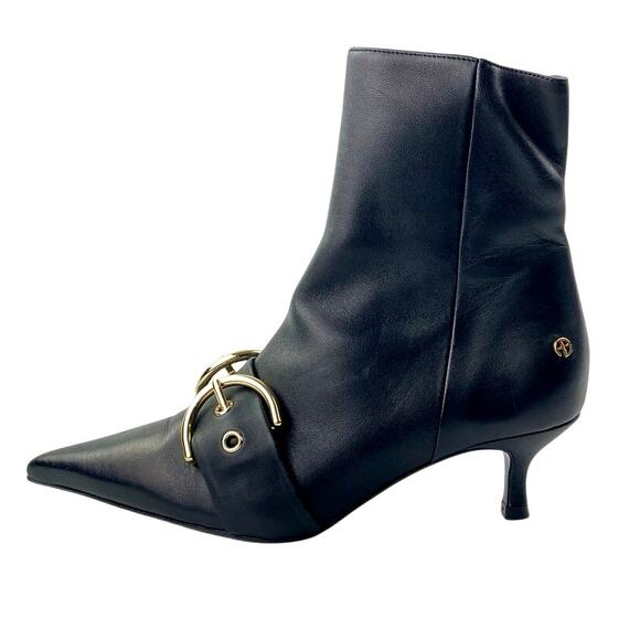 Anine Bing Zoe Women's Black Leather Buckle Pointed Toe Zip Up Ankle Boots 7.5